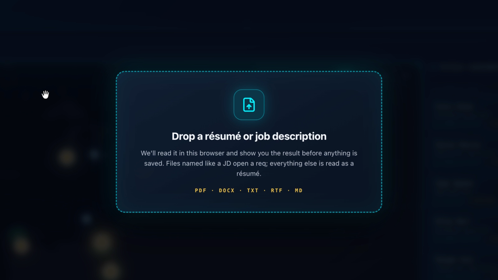 IA24 drop zone for a résumé or job description